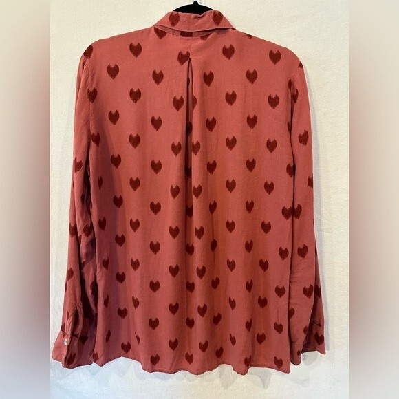 Just Living Button Front Printed Hearts Shirt Linen Blend Size S - Picture 2 of 8